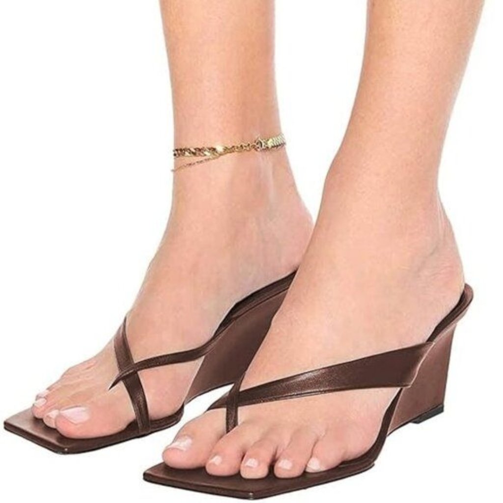 Fsj Brown Wedge Thong Sandals